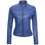 Womens Cafe Racer Blue Leather Jacket