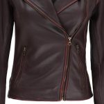 Womens Dark Brown Asymmetrical Leather Biker Jacket