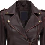 Womens Dark Brown Asymmetrical Leather Biker Jacket