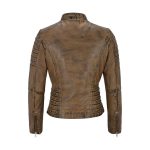 Womens Dirty Brown Tops Zipped Leather Biker Jacket