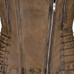 Womens Dirty Brown Tops Zipped Leather Biker Jacket