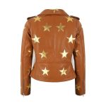 Womens Golden Stars Brown Leather Jacket