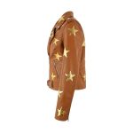 Womens Golden Stars Brown Leather Jacket