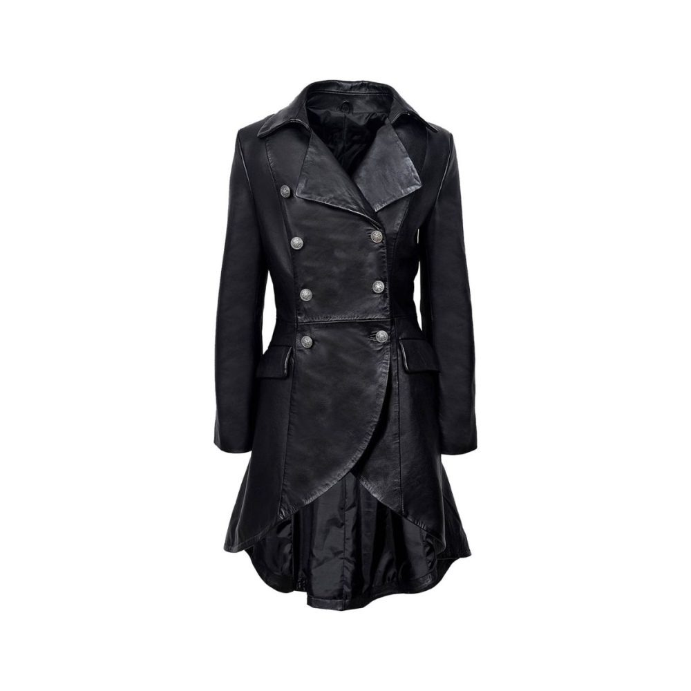 Womens Gothic Black Leather Coat