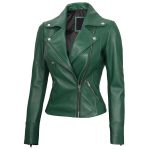 Womens Green Motorcycle Leather Jacket