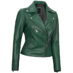 Womens Green Motorcycle Leather Jacket