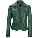 Womens Green Motorcycle Leather Jacket
