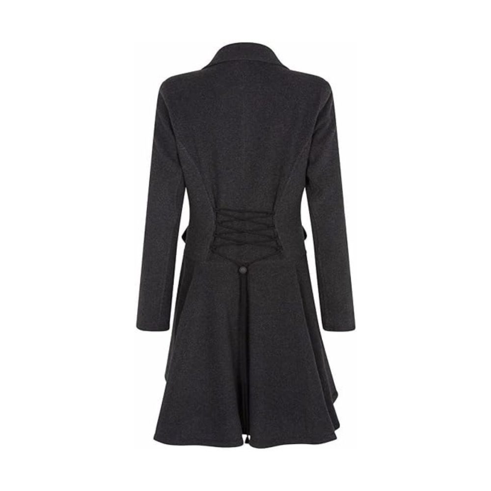 Womens Grey Wool Double Breasted Flare Coat