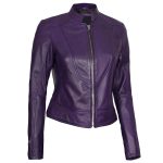 Womens Purple Leather Cafe Racer Jacket
