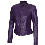 Womens Purple Leather Cafe Racer Jacket