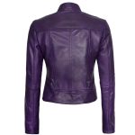 Womens Purple Leather Cafe Racer Jacket