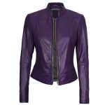Womens Purple Leather Cafe Racer Jacket