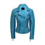 Womens Vintage Blue Slim Fit Leather Jacket
