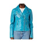 Womens Vintage Blue Slim Fit Leather Jacket