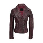 Womens Vintage Burgundy Slim Fit Leather Jacket