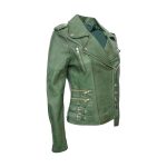 Womens Vintage Olive Green Leather Biker Jacket